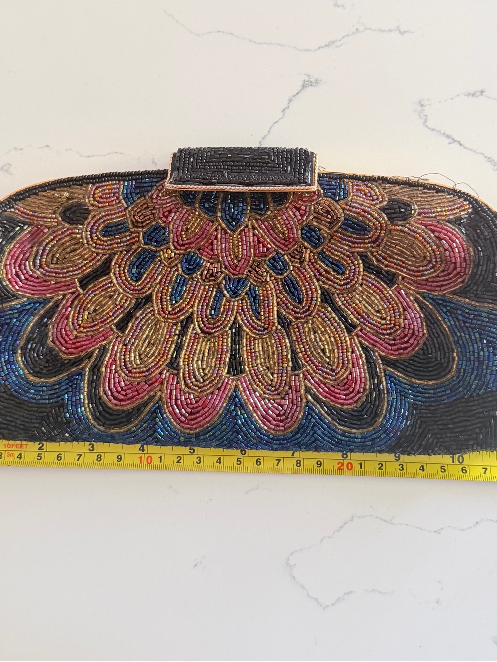 Vintage Beaded Peacock Evening Clutch Purse Art Deco Floral Bag Black Pink Gold - Picture 8 of 9
